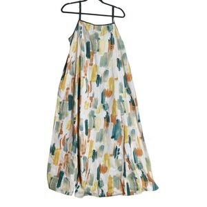 Shy Velvet Womens Linen Abstract Brushstroke Maxi Dress Multicolor Size M 8067
